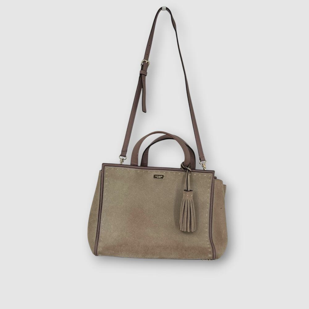 Kate Spade New York Suede & Leather Studded Satchel Tassel Crossbody Bag